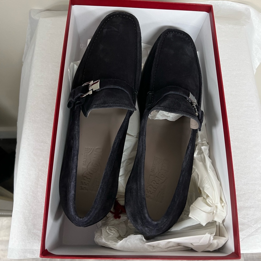 Salvatore Ferragamo Adam Suede Loafers in Dark Blue - Picture 5 of 11